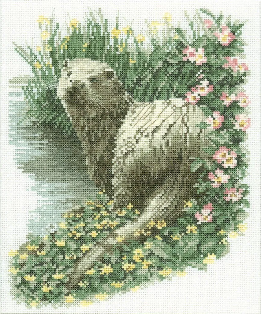 Broderie Point de Croix Heritage pour Décoration Nature Loutre 20cm