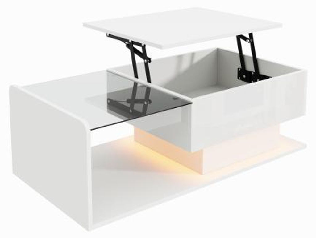 Couchtisch Beistelltisch Weiss Hochglanz Glasplatte LED Effekt Modern Wohnzimmer Tisch