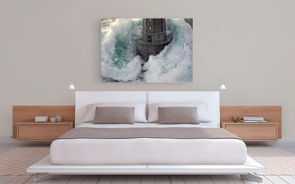 Grand Tableau Déco Phare La Jument Tempête Jean Guichard Toile 100x70