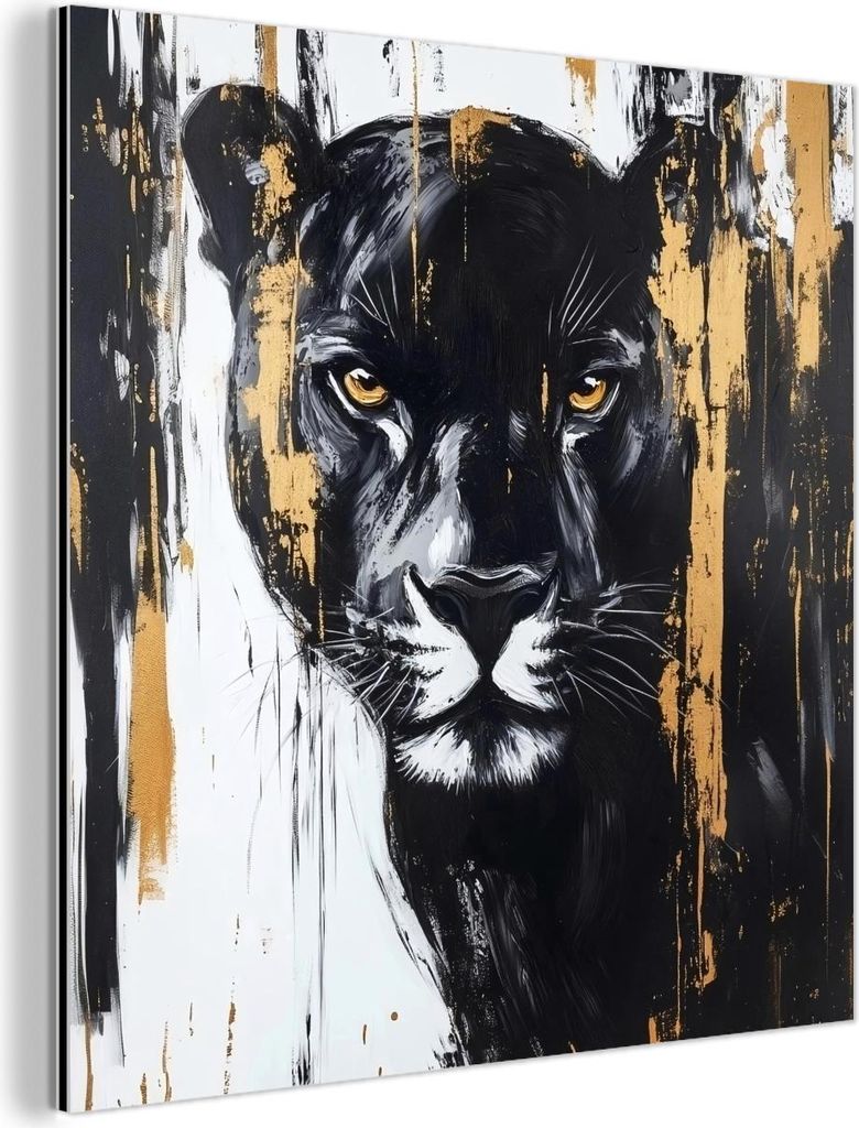 MuchoWow Wanddekoration Metall Metallbild Wandkunst 20x20 cm Panther - Schwarz - Abstrakt - Pinselstriche MuchoWow Aluminium Gemälde - Alu Dibond ...