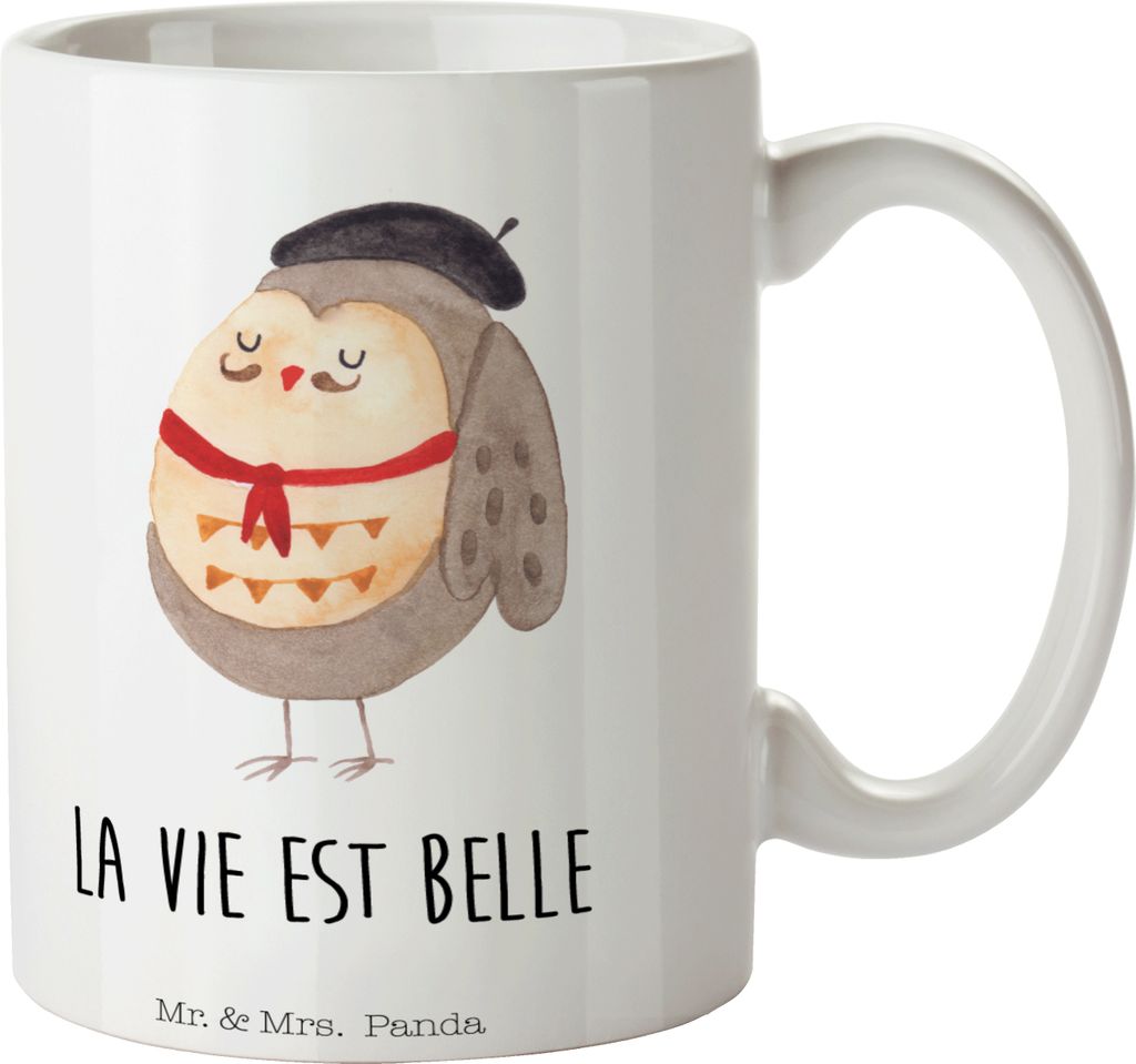 Mr. & Mrs. Panda Tasse Eule Frankreich - Weiß - Geschenk, schöne, Spruch, Teetasse, Owl, Keramiktasse, Kaffeetasse, Das Leben Ist schön, Kaffeeb...