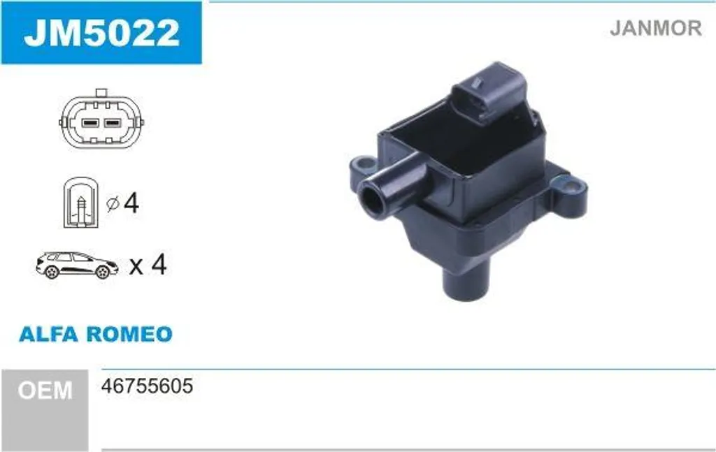 Bobina d'accensione JANMOR JM5022 Specifica Alfa Romeo 1.6 2.0 TS OE 46755605