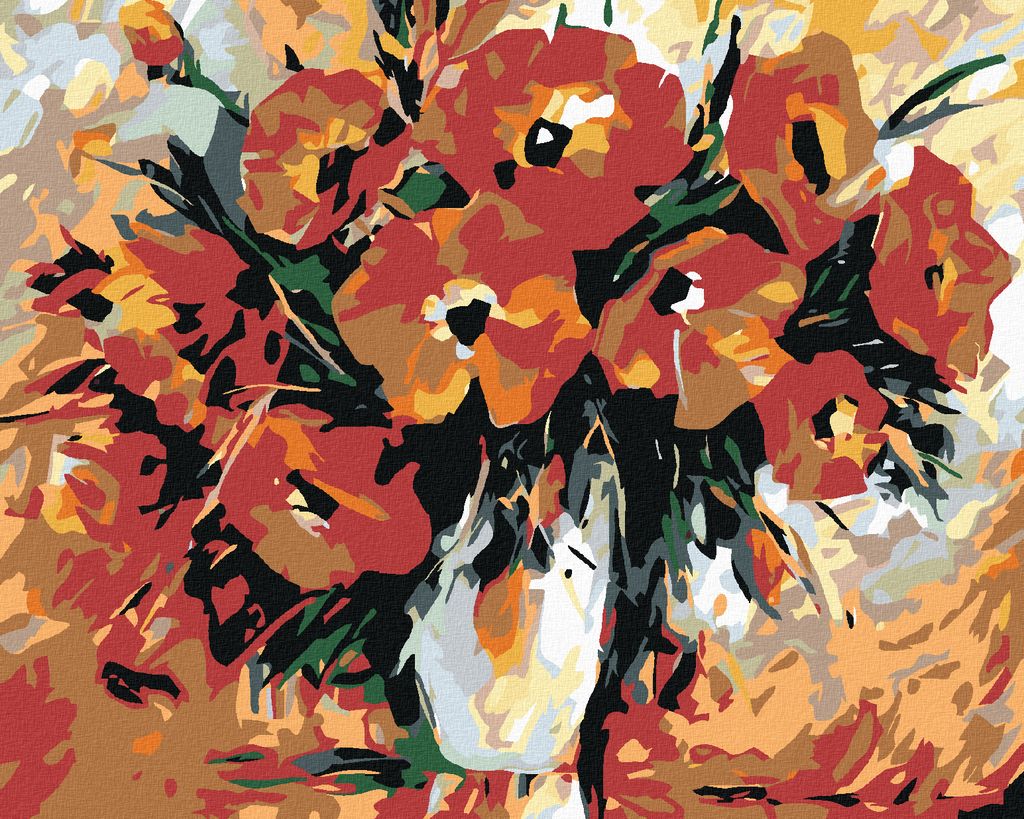 Diamondi - Diamond painting - SCHLAFMOHN IN WEIßER VASE, 40X50 cm, mit Keilrahmen (bereits gespannt)