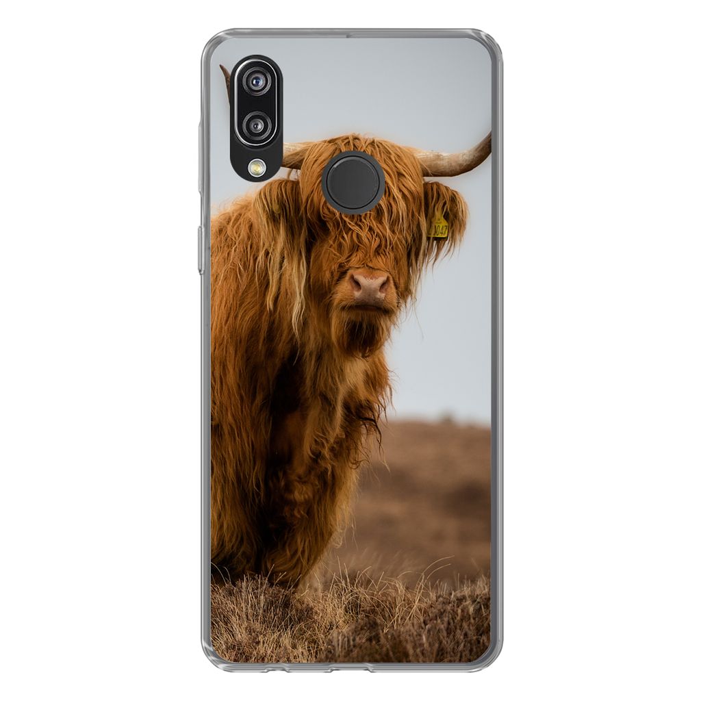 MuchoWow Handyhülle Schutzhülle Hülle für Huawei P20 Lite (2020) Schottischer Highlander - Düne - Gras Silikon Softcase Handy Hülle - Karte...