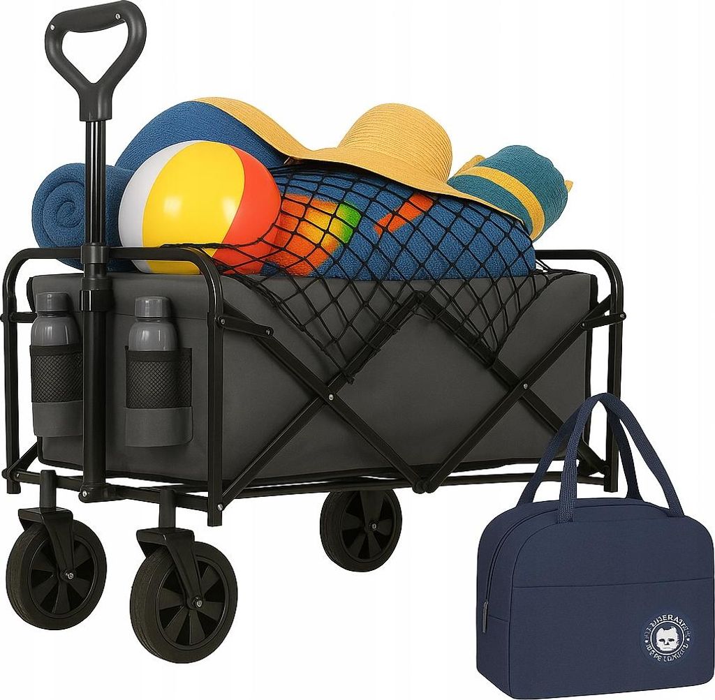EKSPAND | Faltbarer Strandwagen WT03-2 - 145L - Grau - Multifunktional - mit Kühltasche