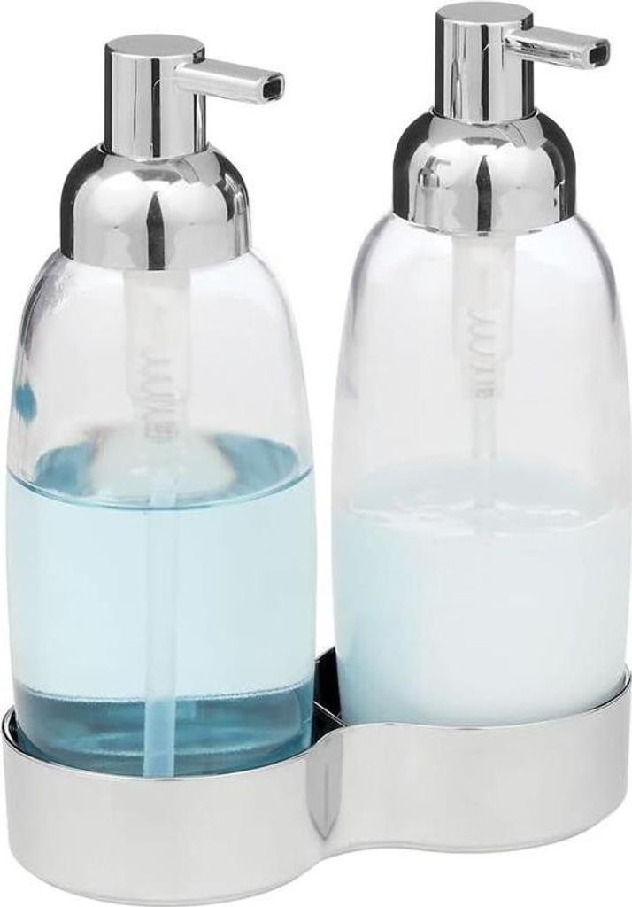 mDesign Doppel-Seifenspender Lotionspender Pumpseifenspender Edelstahl Silber