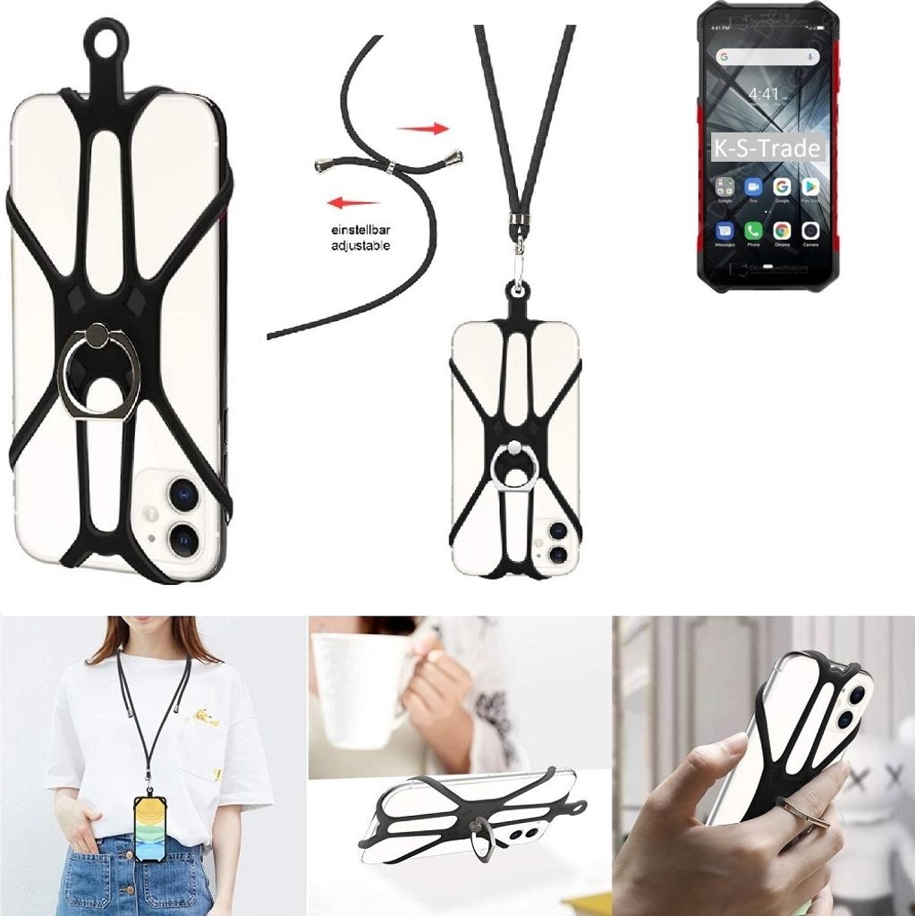 K-S-Trade 3in1 Handykette Handyband Handykordel Halsband Smartphone-Ring Handy-Ring kompatibel mit Ulefone Armor X3 Fingerhalterung Handyring