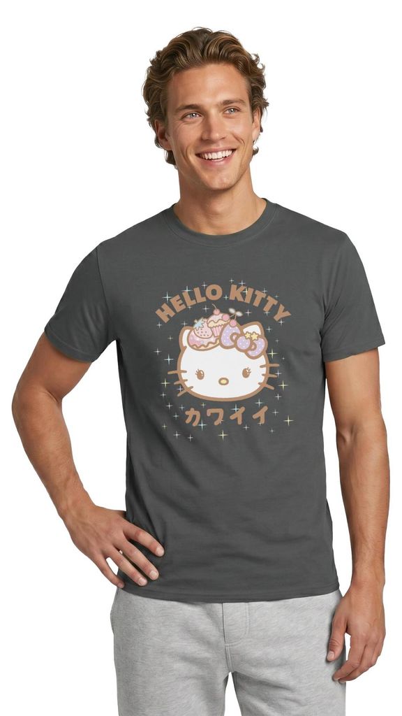Spreadshirt Hello Kitty Kawaii Stil Männer T-Shirt, XXL, Anthrazit