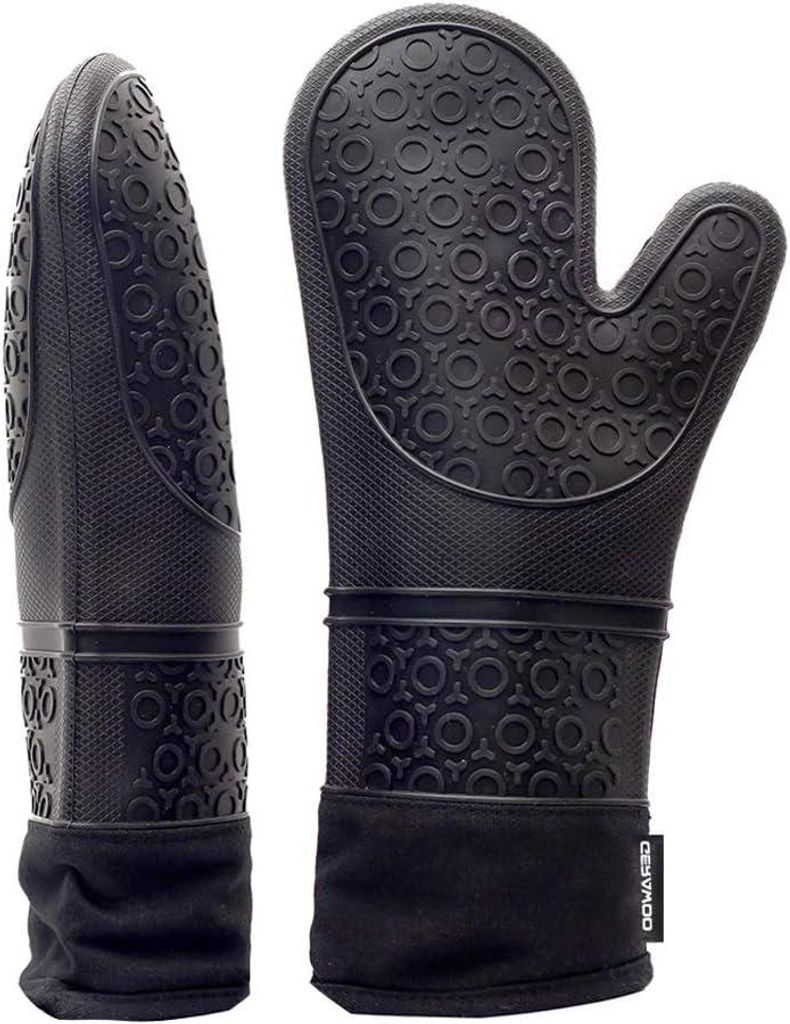 Verlängerte Profi-Ofenhandschuhe aus hitzebeständigem Silikon, ideal für Pizza und zum Kochen, schwarz