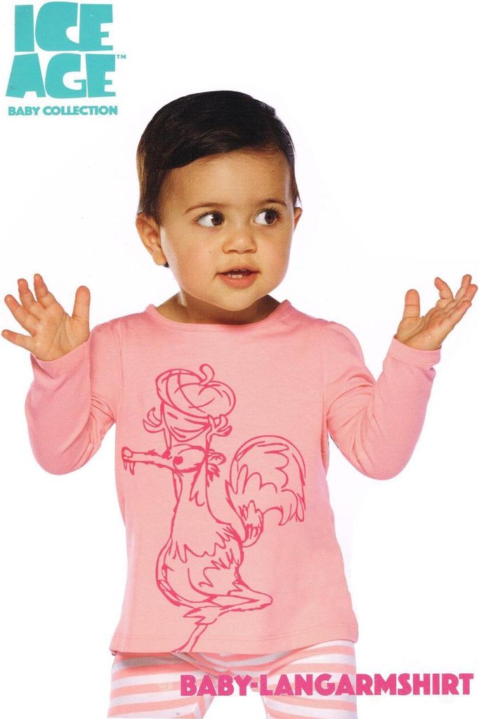 Ice Age Baby Langarmshirt T-Shirt süße Motive Druckknöpfe Reine Baumwolle Rosa 86/92