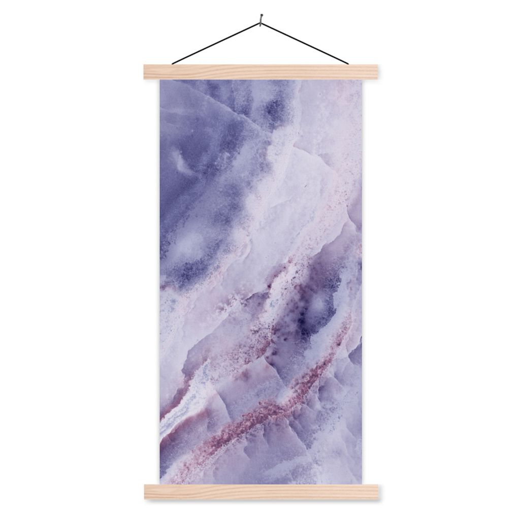 MuchoWow Textilposter Naturstein - Lila - Edelsteine und Mineralien 40x80 cm mit holzfarbenen Rahmen - Wohnzimmer
