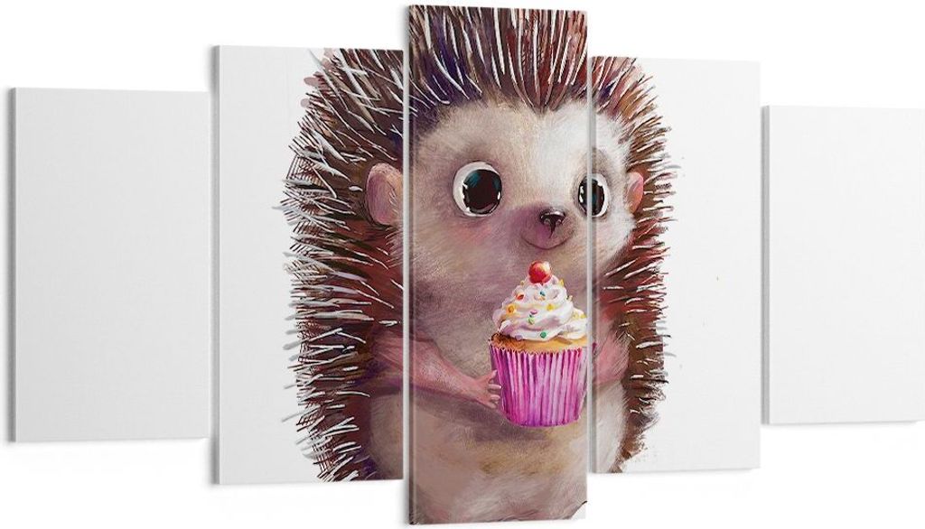Bild auf Leinwand - Leinwandbild - 5 Teile - Igel Cupcake Kinder - 160x85cm - Wand Bild - Wanddeko - Wandbilder - Leinwanddruck - Bilder - Wanddeko...