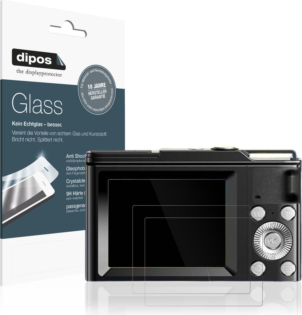 2x Schutzfolie für COLALY DC01 Digitalkamera - Anti-Shock 9H Folie dipos Glass Kunststoffglas