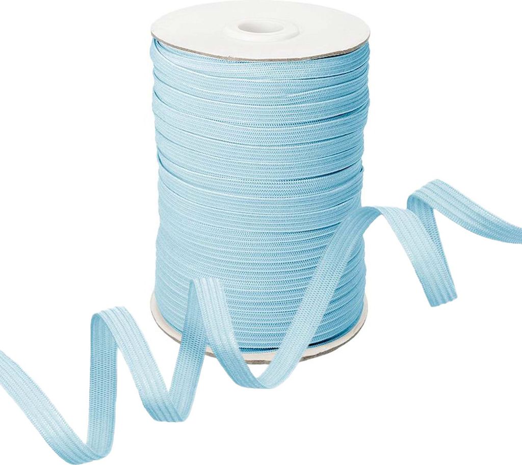 100m Gummiband Gummilitze 7mm flach gestrickt Stretch Elastisch in 19 Farben, Gurtband:351 himmelblau