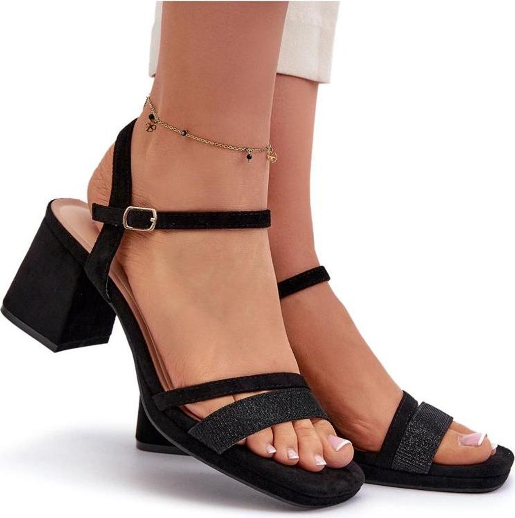 Damen High Heel Sandalen mit glänzendem Riemen Schwarz Tessata 37
