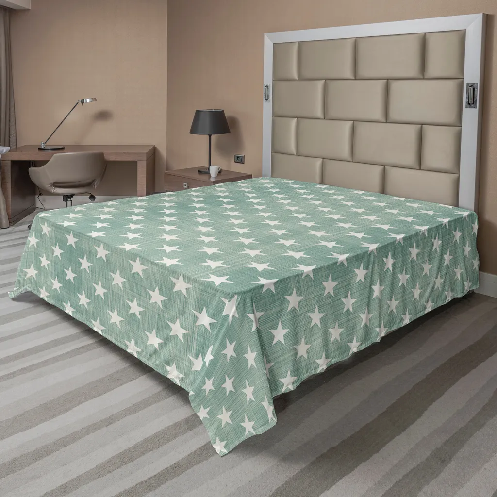 Drap de lit pour grand lit décoratif 275x260 cm motif étoiles vert gris