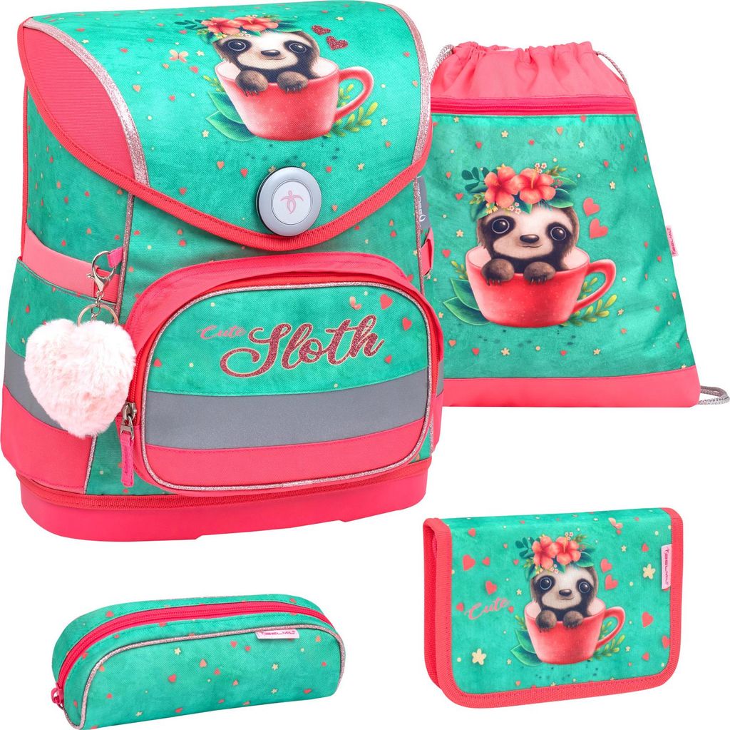 Belmil Compact ergonomisches Schulranzen-Set 4-teilig - Cute Sloth