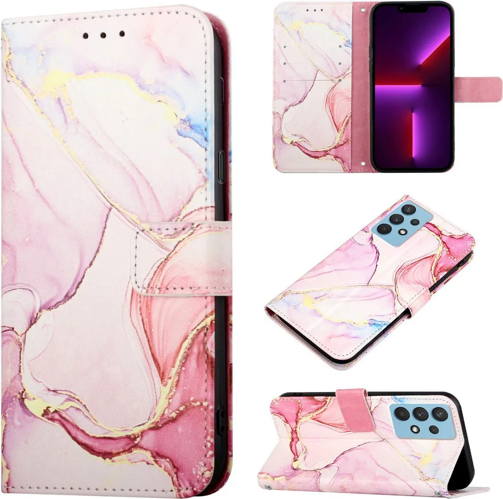 Cover Portafoglio Samsung A22 4G Marmo Rosa - Custodia Cuoio con Tasche