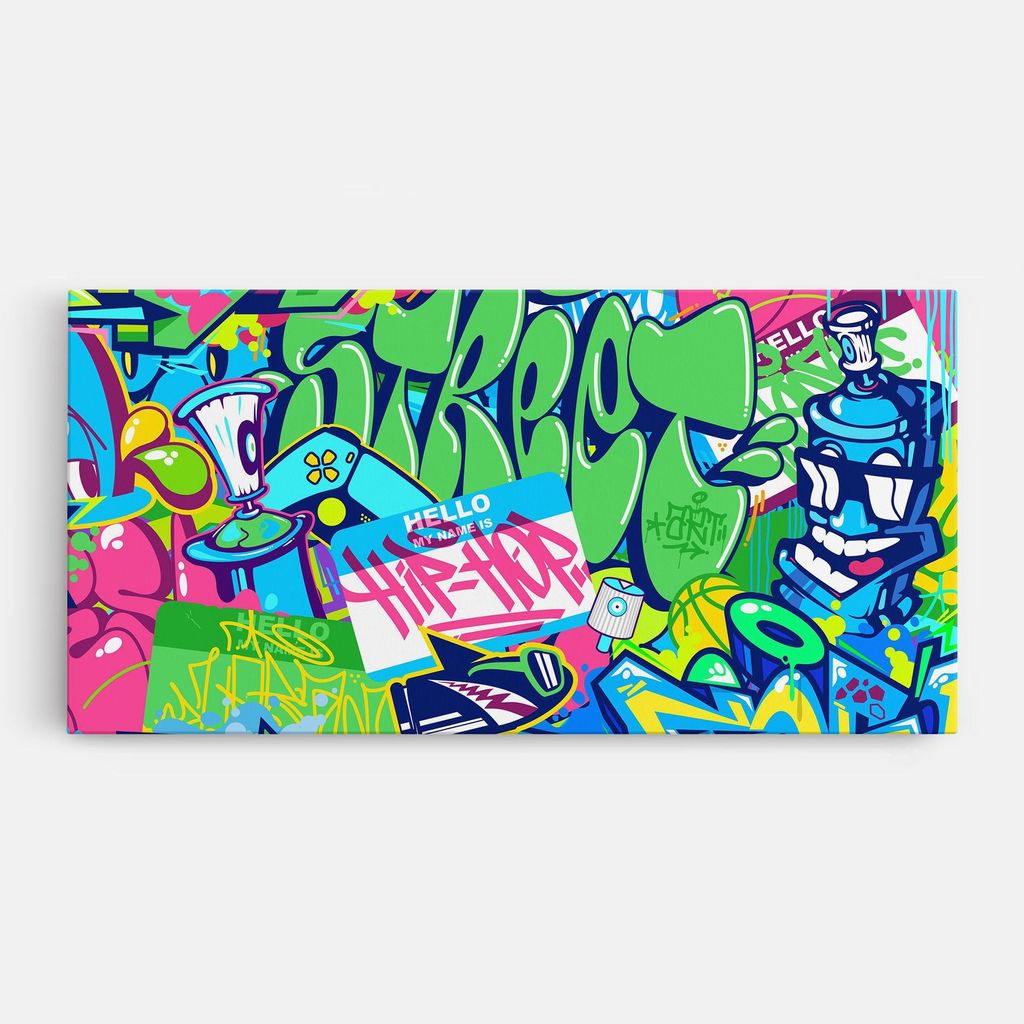 ARTHUB Leinwandbild 40x80 cm, Colorful Hip Hop | Wohnzimmerdekoration, Hängende Bilder, Wanddekoration, Heimdekoration, Moderne, Graffiti