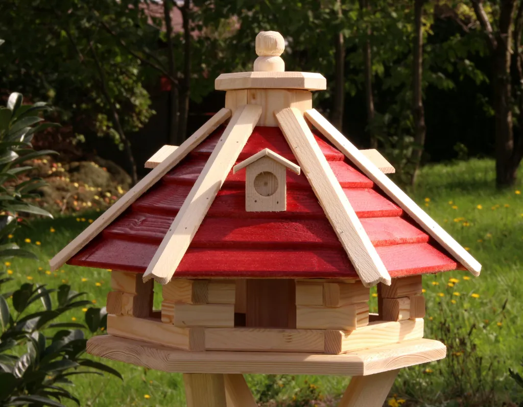 Mangeoire oiseaux bois rouge type 21, abri robuste et décoratif 25cm