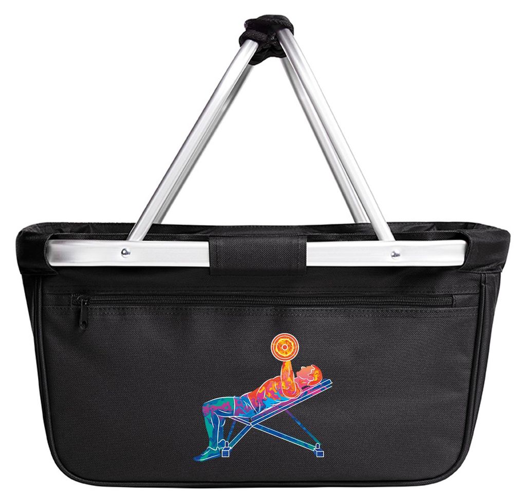 Huuraa Einkaufskorb Fitness Training Bench Press bunte Silhouette 20 Liter Black faltbarer Tragekorb Geschenkidee