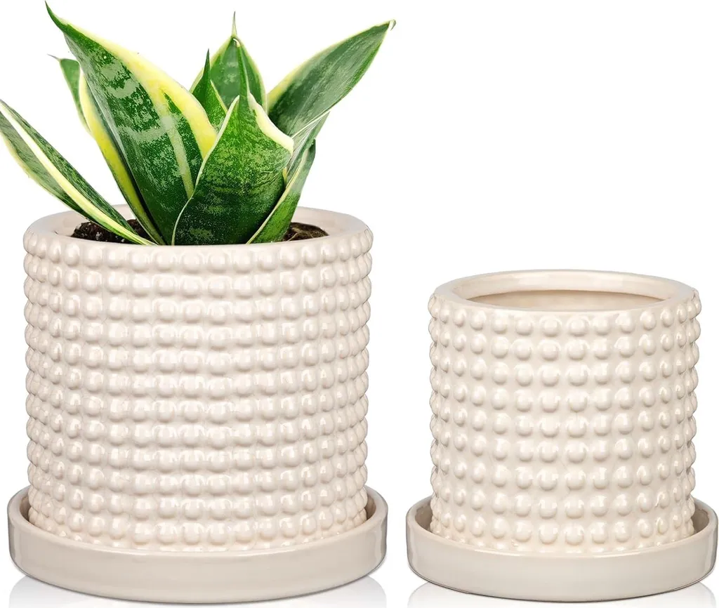 Pot de fleurs en céramique avec trous de drainage et design Bubbel