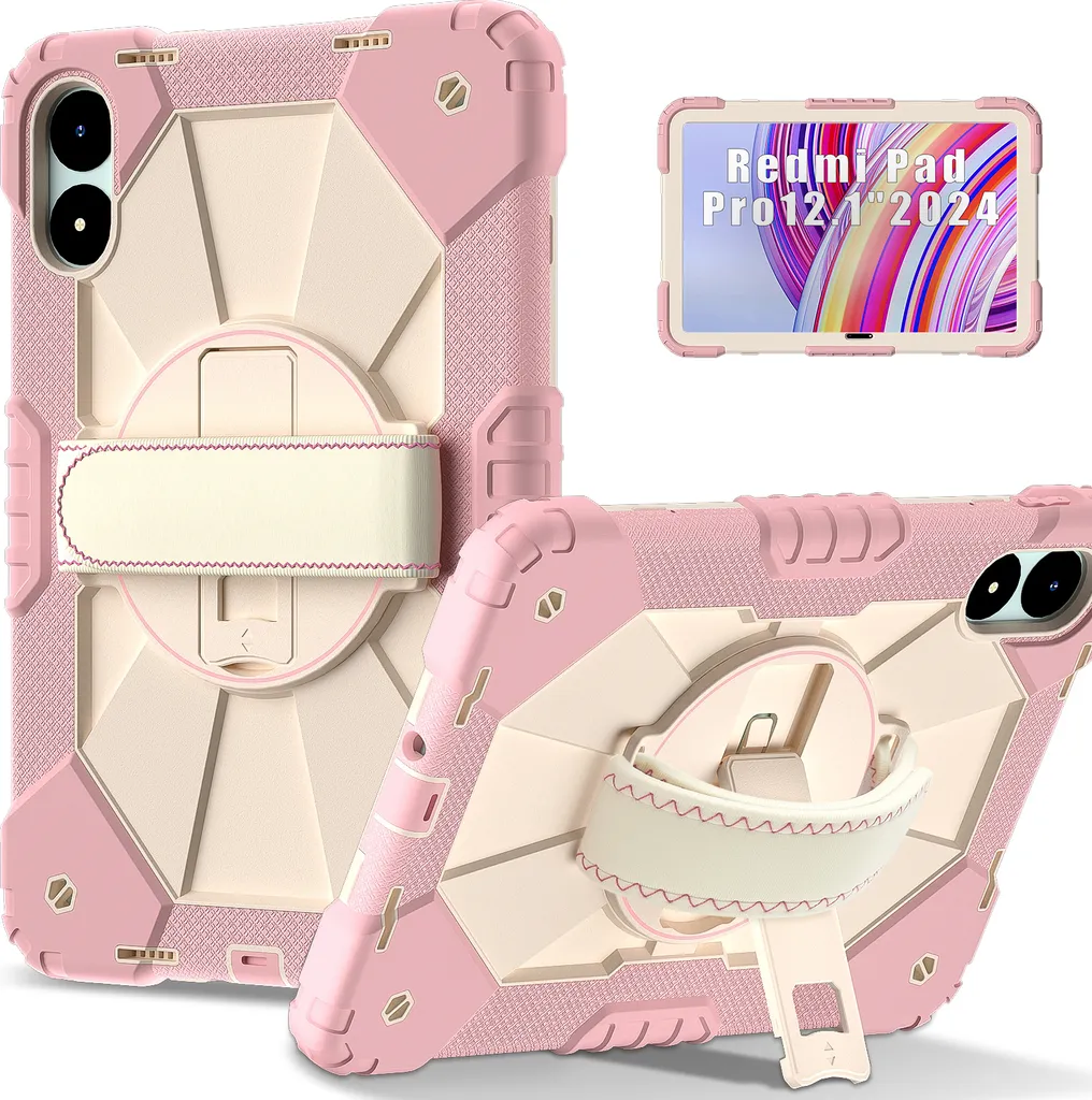 Custodia per Xiaomi Poco Pad / Redmi Pad Pro 5G, custodia per tablet con cinturino girevole a 360° e supporto Rosa