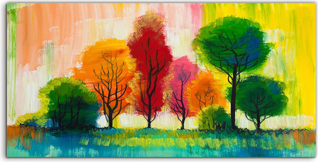Coloray Canvas 100x50 Wandbild Leinwand Bilder Foto Bild Bäume malen bunte Gras