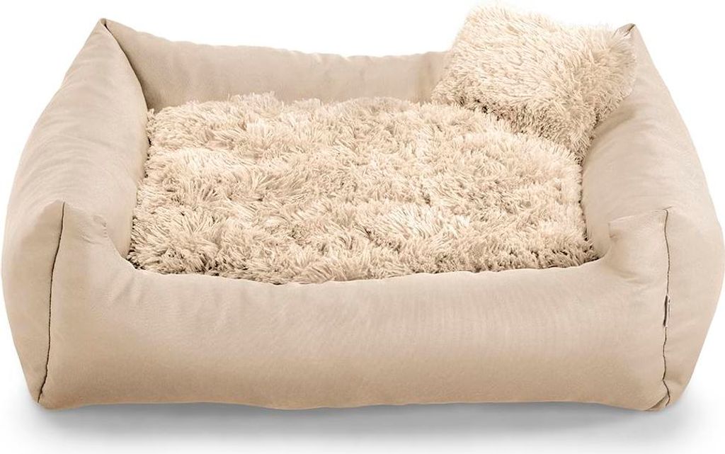 Hundebett FN – Weiches Plüschkissen mit Polyurethanschaum-Füllung, schmutzabweisend und gemütlich, inkl. kleinem Kissen (M - 80x65, Creme)