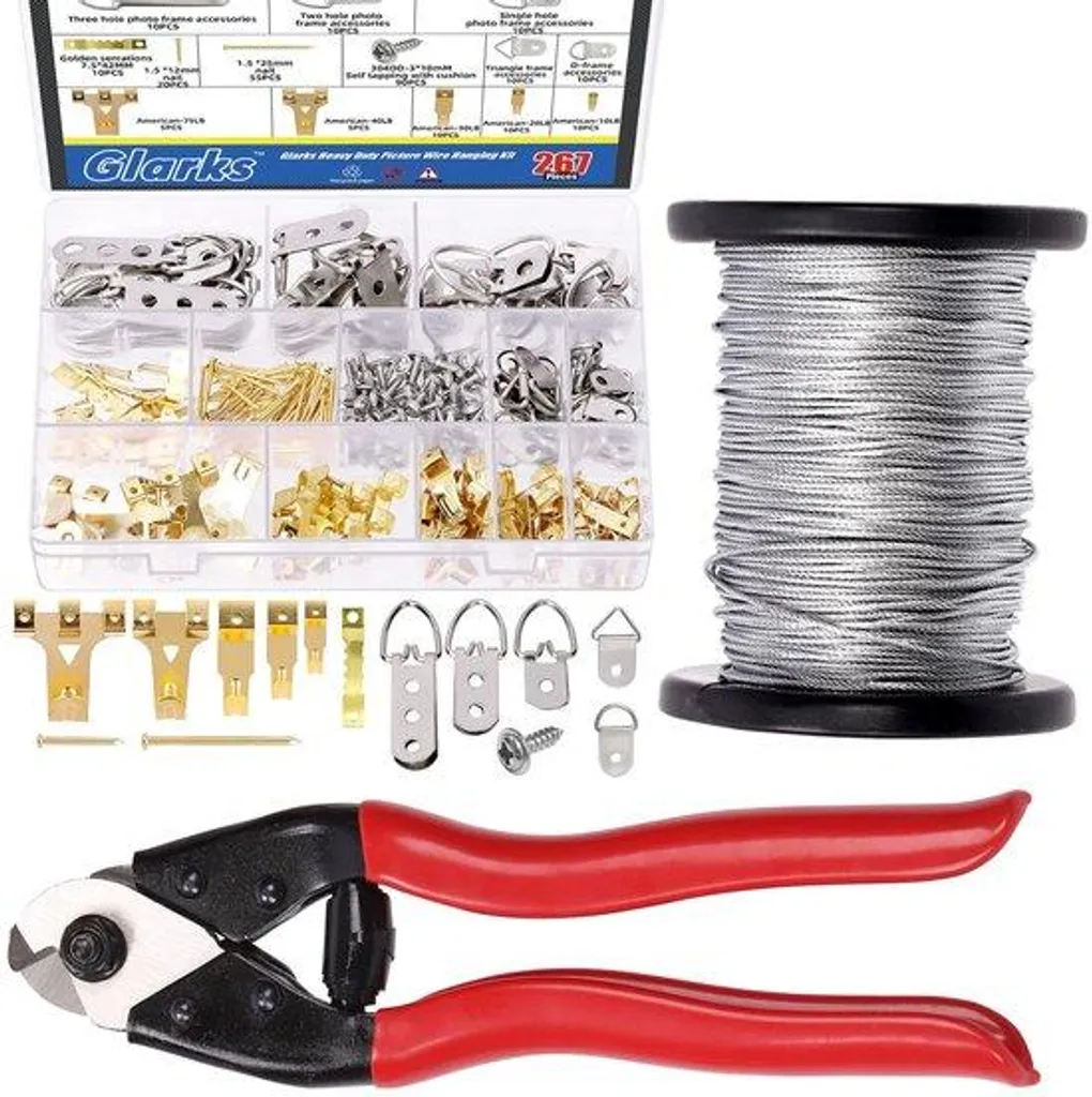 Kit pour suspendre miroirs et tableaux lourds avec fil acier et vis