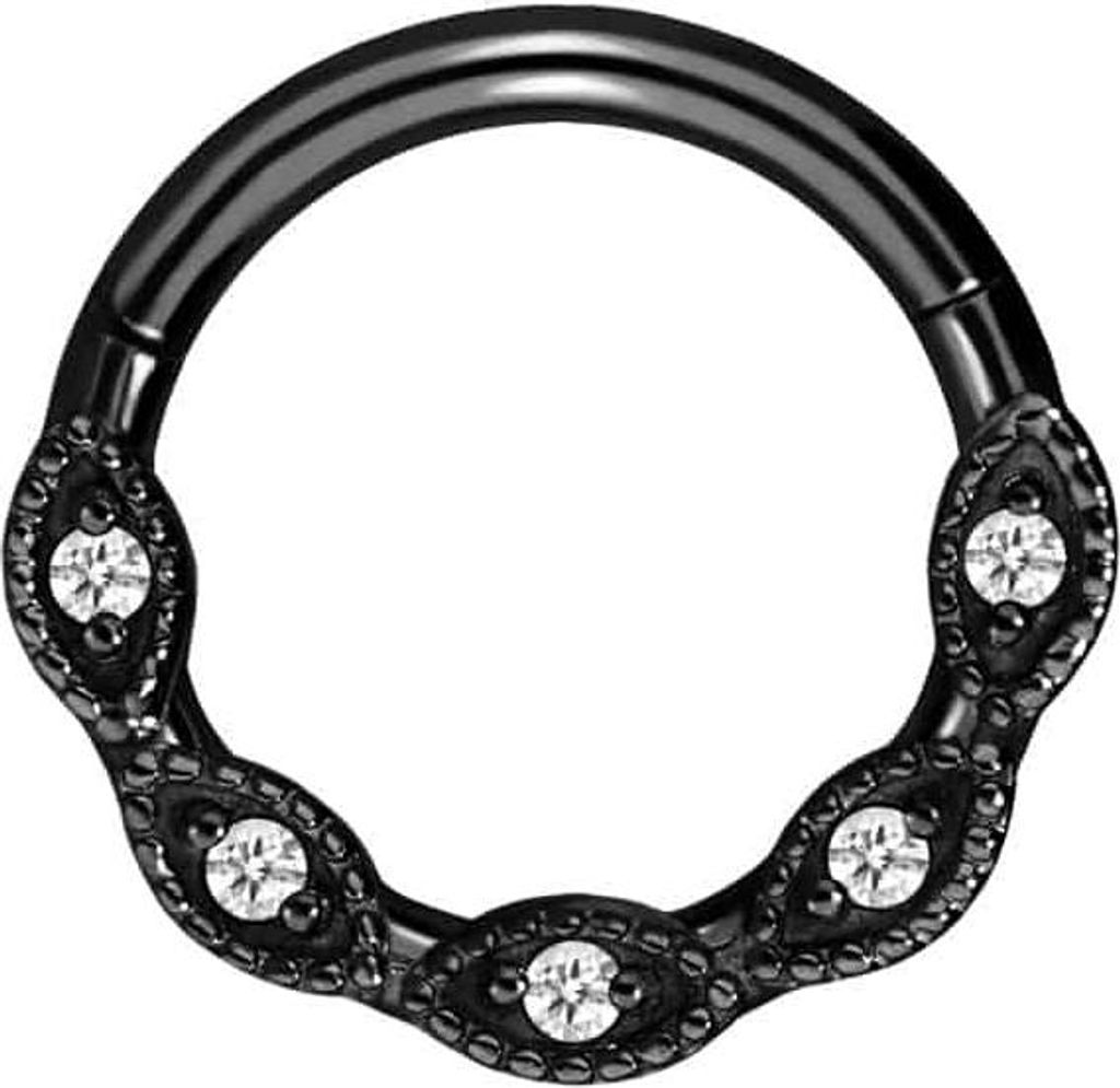 Ohrpiercing, Nasenpiercing, Septum Piercing Chirurgenstahl Segmentring Clicker EINGEFASSTE KRISTALLE Schwarz Innendurchmesser: 8 mm