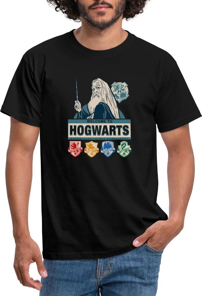 Spreadshirt Harry Potter Dumbledore Willkommen In Hogwarts Männer T-Shirt, L, Schwarz