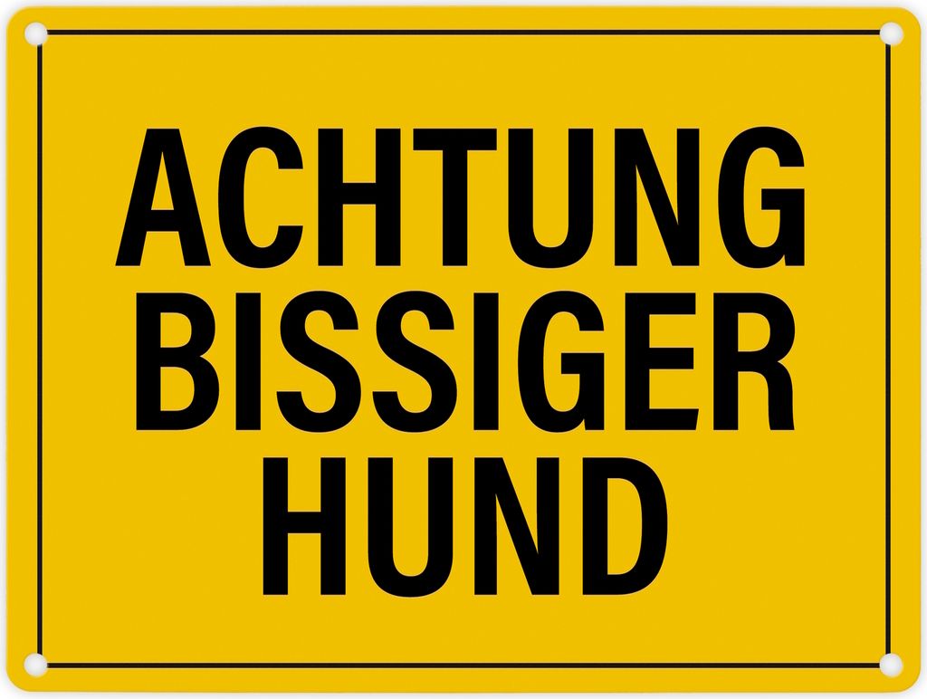 Achtung bissiger Hund Metallschild in gelb Warnschild Hinweis Vorsicht bissig