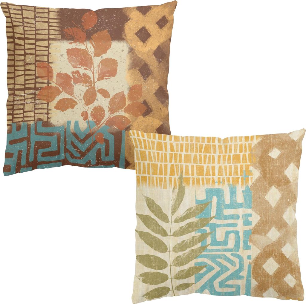 Dekokissen 2-teilig Muster drinnen / Indoor Zierkissen Canvas waschbar Pflanzen braun Abstrakt Sofakissen mit Füllung
