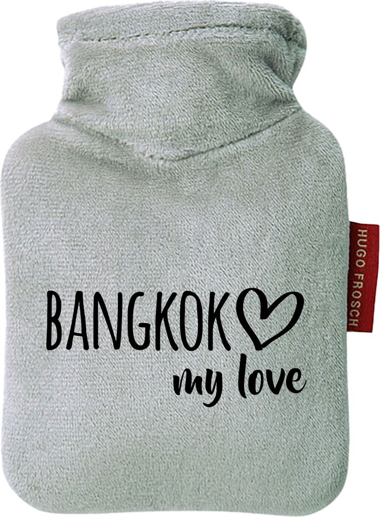 Huuraa Mini-Wärmflasche Bangkok my love 0,2 Liter Grey Mini Veloursbezug Taschenwärmer Geschenkidee