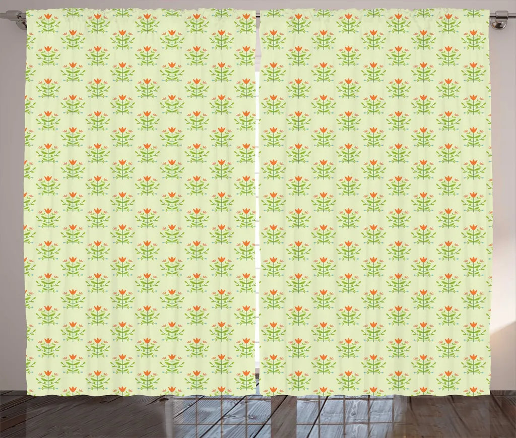 Rideaux universels à boucles pour salon motif floral Vert 280 x 225 cm