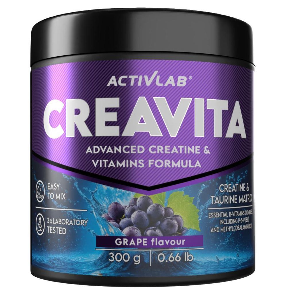Activlab Creavita 300g Kreatin Monohydrat Taurin Vitamin B – Traube, Pre-Workout, Kraft, Ausdauer, Aminosäuren
