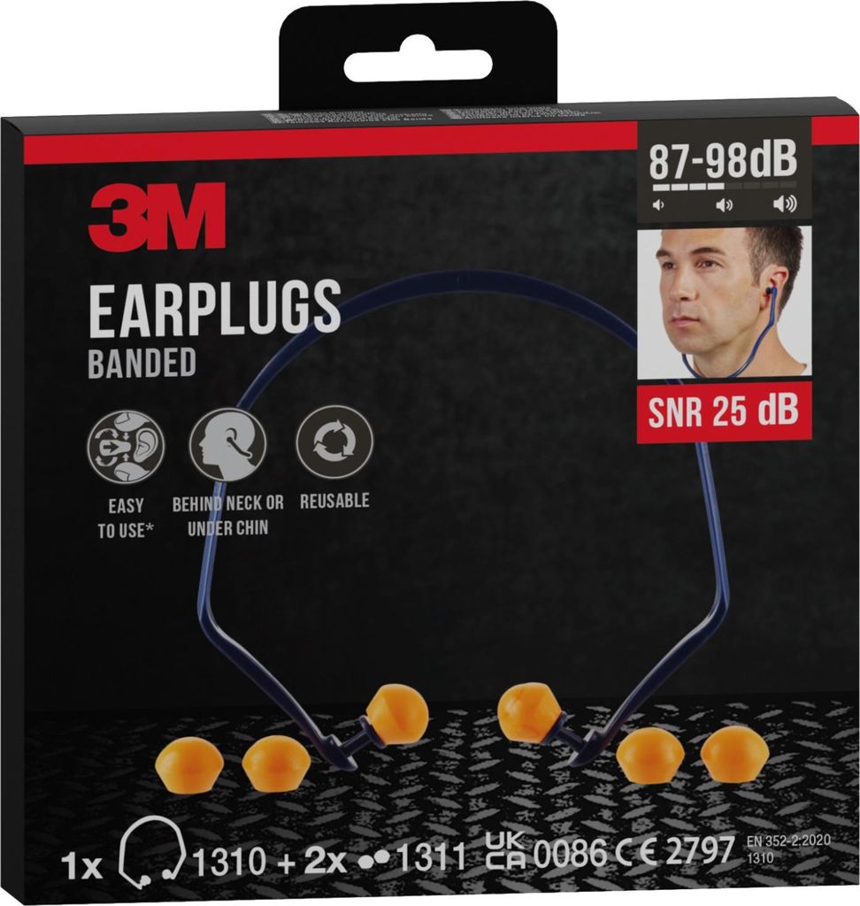 Protezioni acustiche a clip 3M, 24-25 dB, con tappi di Immagine del prodotto 