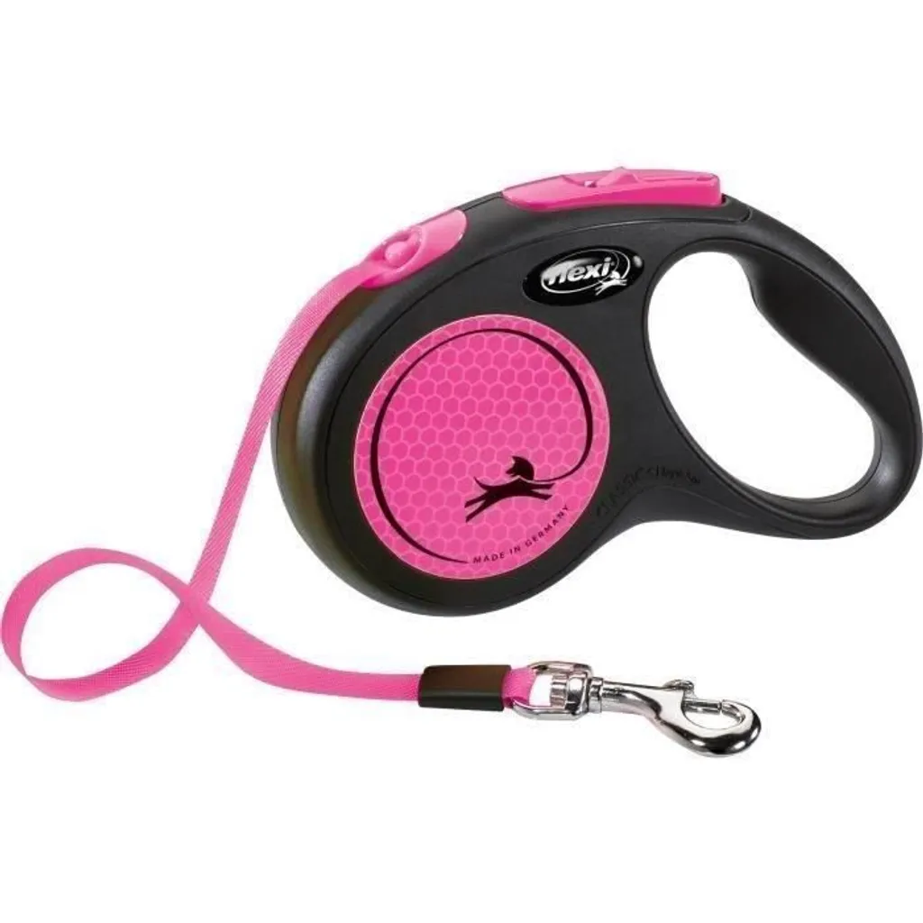 Flexi New NEON S Rosa 5m - Guinzaglio Avvolgibile Riflettente per Cani
