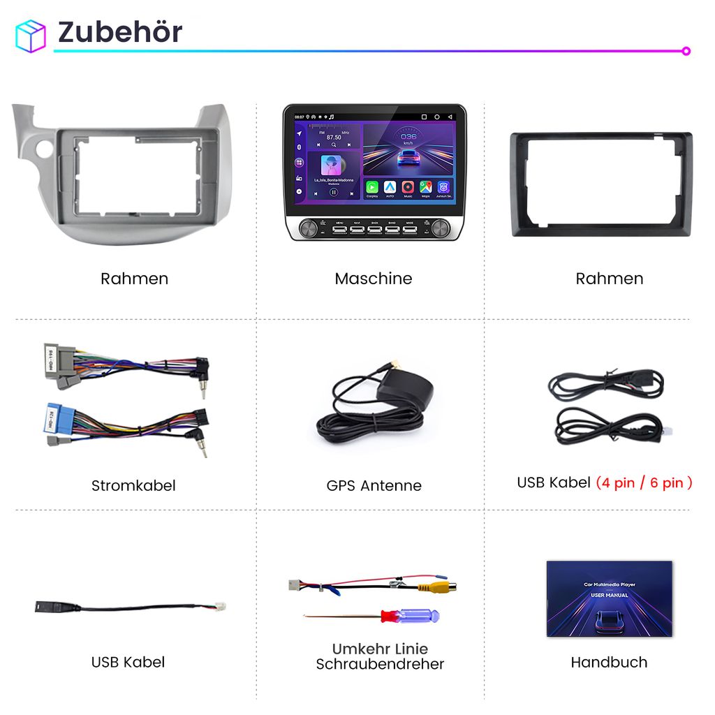 FÜR HONDA FIT JAZZ 2007-2014 Autoradio Android 13.0 4G 64GB Apple