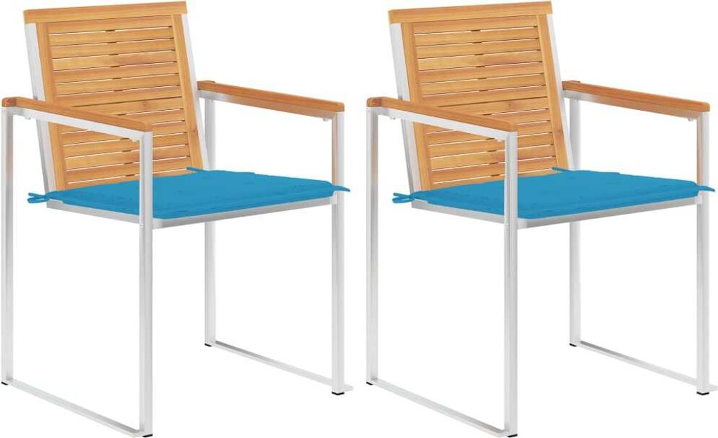 Gartenstühle mit Kissen 2 Stk. Massivholz Teak und Stahl