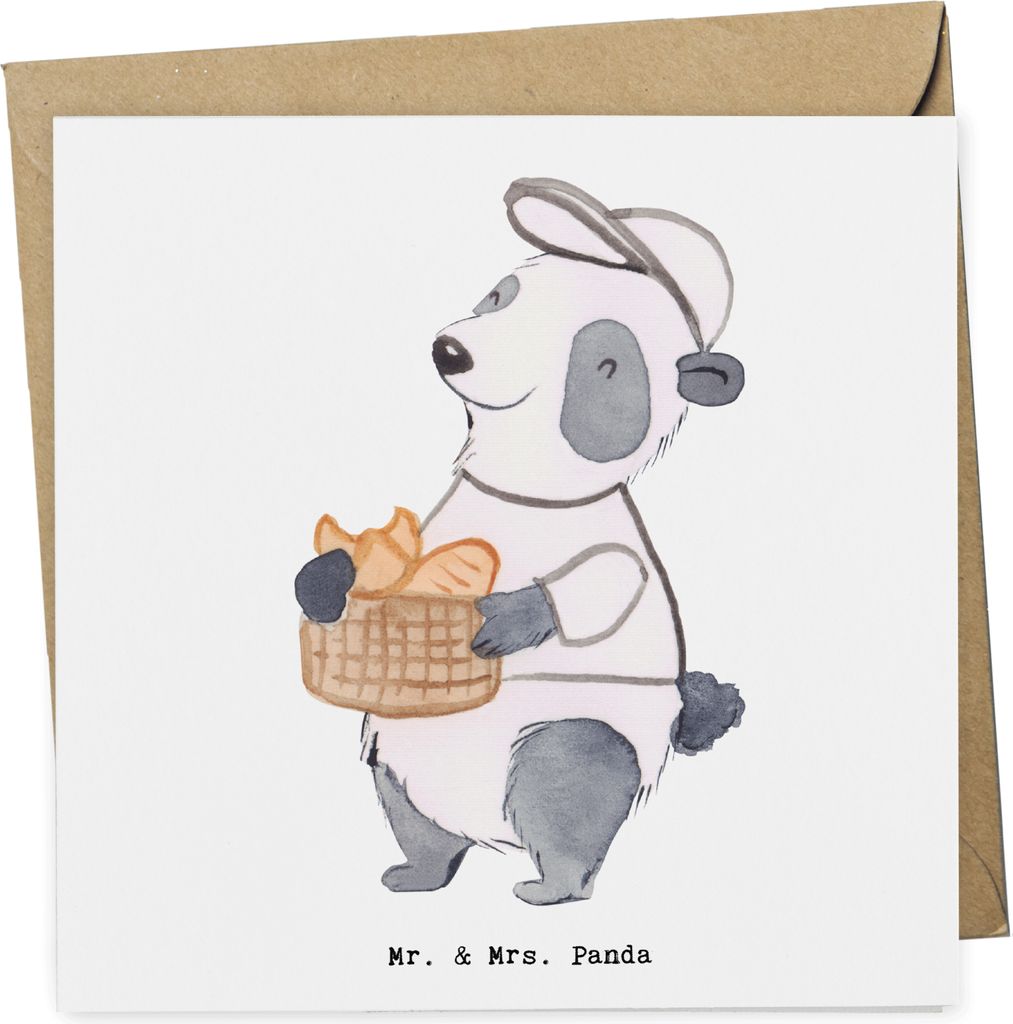 Mr. & Mrs. Panda Grußkarte Bäcker Herz - Weiß - Geschenk, anlasskarte, Klappkarte, Lecker, Frühstück, Glückwunschkarte, Bäckerei, Konditor, ...