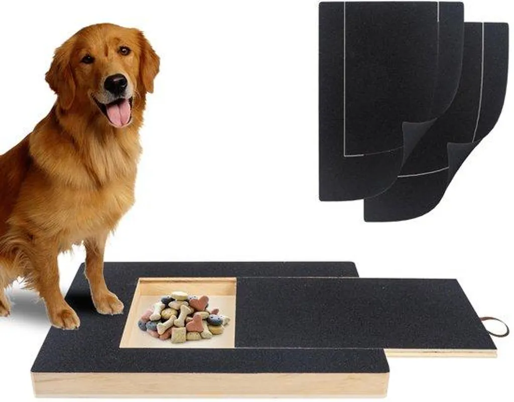 Tapis de grattage pour chiens avec bac de rangement et papier abrasif noir