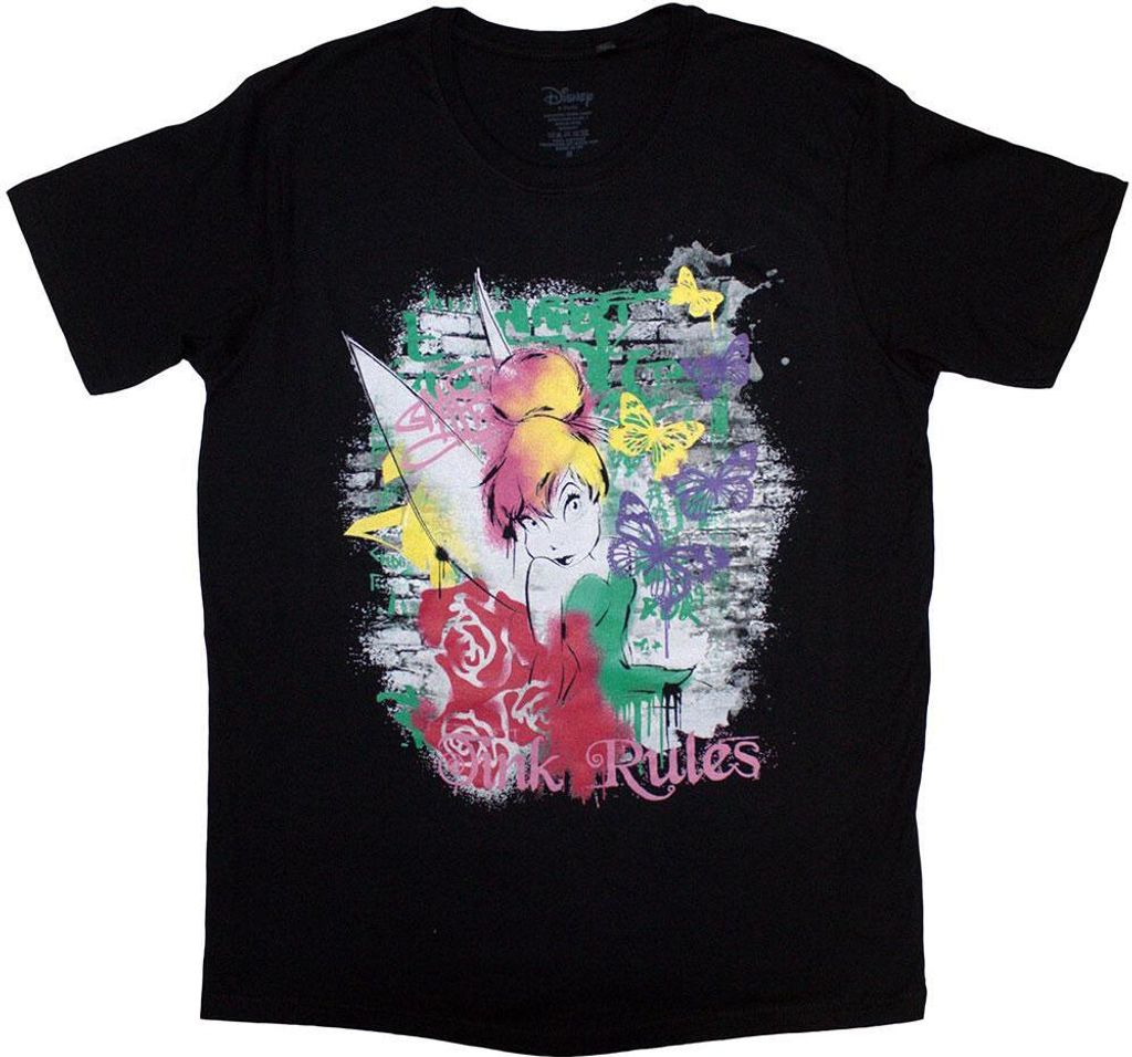 Tinkerbell - "Tink Rules" T-Shirt für Herren/Damen Uni RO12925 (S) (Schwarz)