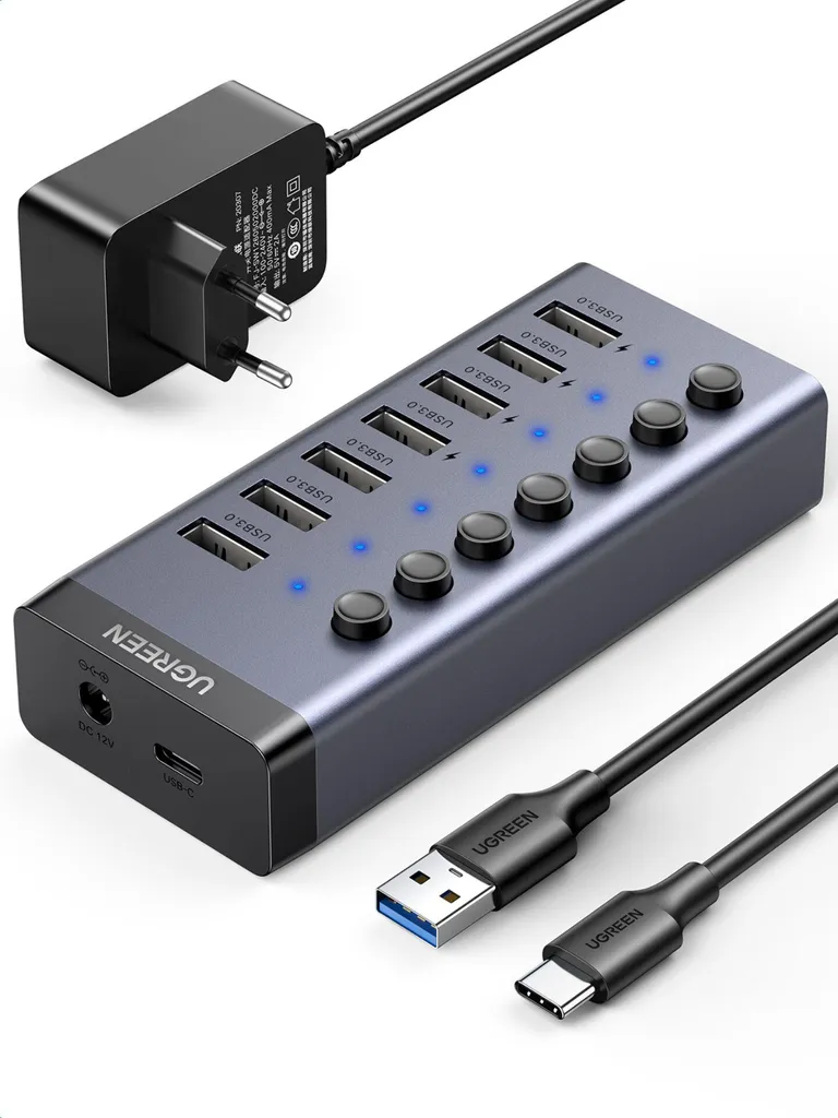 Hub UGREEN USB-C a 7 Porte USB 3.0 Alimentato | Workflow Ottimizzato