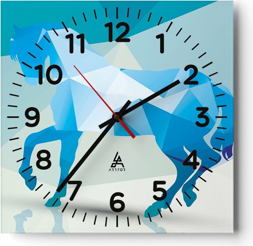 Wanduhr - Quadrat - Glasuhr - Pferd Illustration modern Grafik - 40x40cm - Schleichendes Uhrwerk - Lautlos - zum Aufhängen bereit - Dekoration Mod...