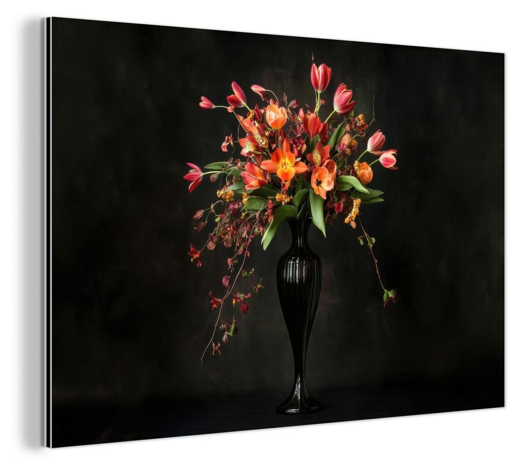 MuchoWow Wanddekoration Metall Metallbild Wandkunst 120x80 cm Ornamental - Blumenstrauß - Vase MuchoWow Aluminium Gemälde - Alu Bild
