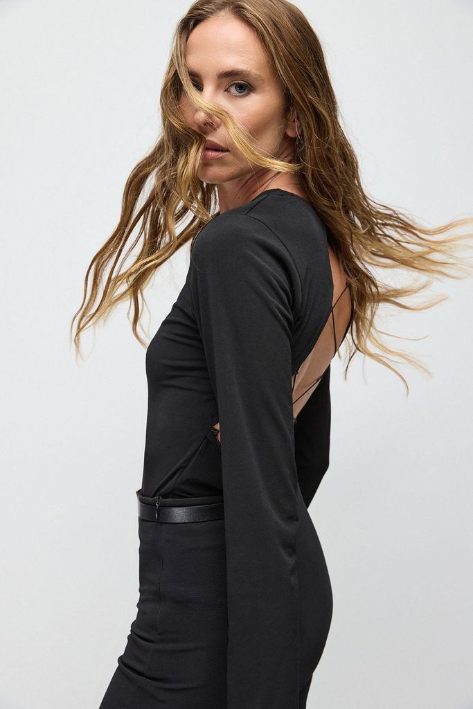 Bluse mit rückenfreiem Design, Black, S