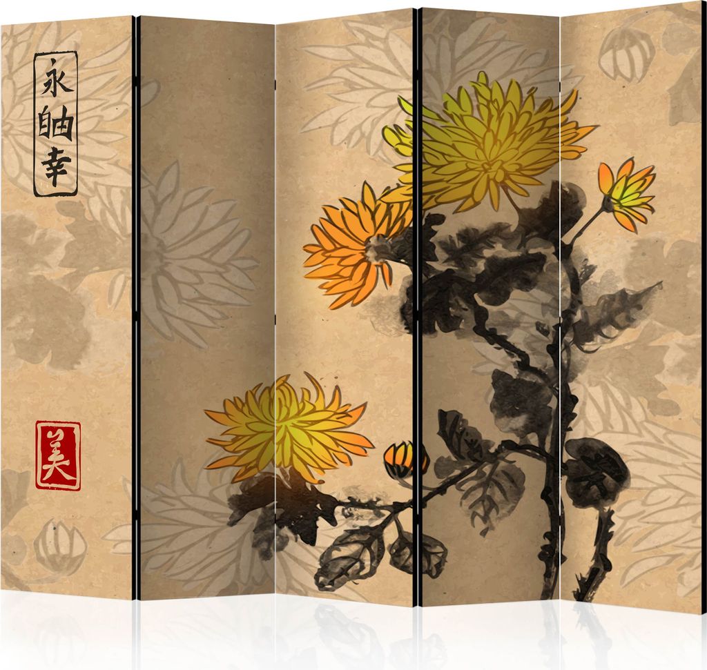 Neuheit! Dekorativer Paravent Raumteiler Trennwand Foto-Paravent Spanische Wand XXL JAPAN BLUMEN 225x172 cm p-B-0050-z-c