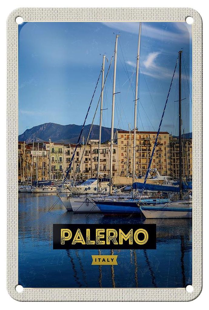 Blechschild Reise 12x18cm Palermo Italien Meer Boote Dekoration